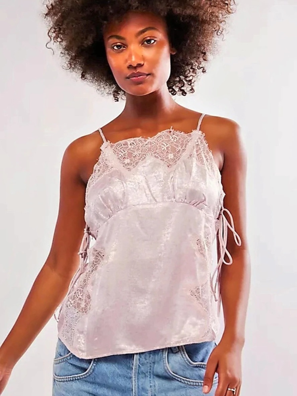 NWTFree People intimately Shimmer On Cami Pink Lace Trim Adjustable Strap